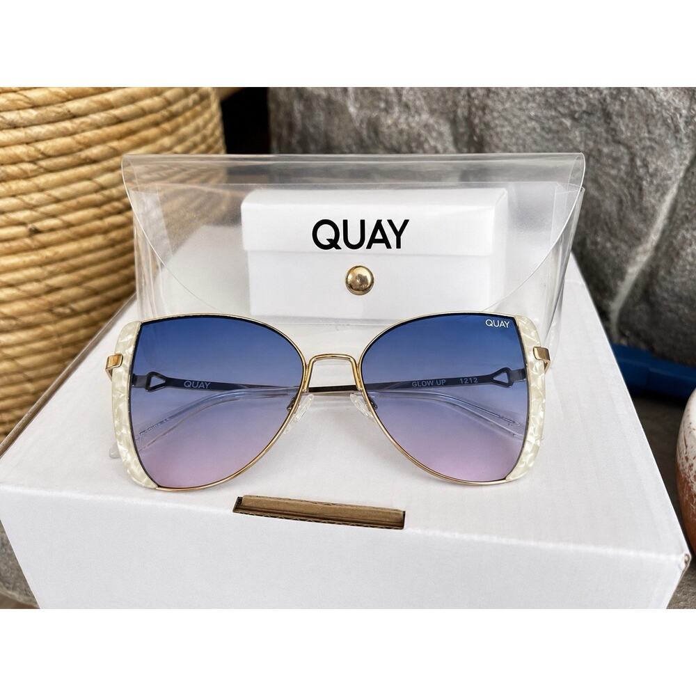 Quay Australia X Love Island Glow Up Sunglasses Blue Pink Gradient Cat Eye +case - Picture 7 of 14